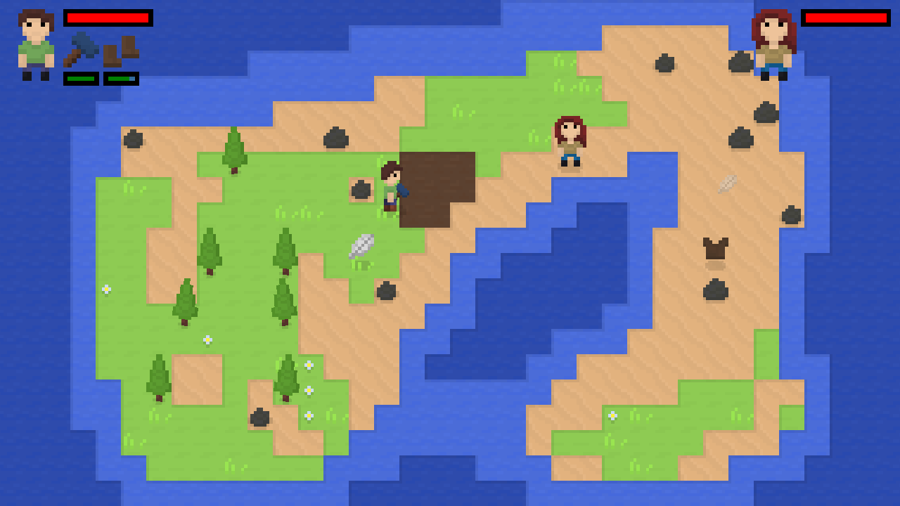 Screenshot of a beach map featuring two players